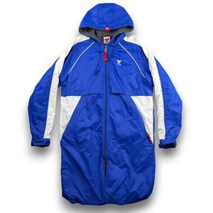 TYR Swim Parka XXS Blue White Full Zip Hooded Drawstring Fleece Interior Lining